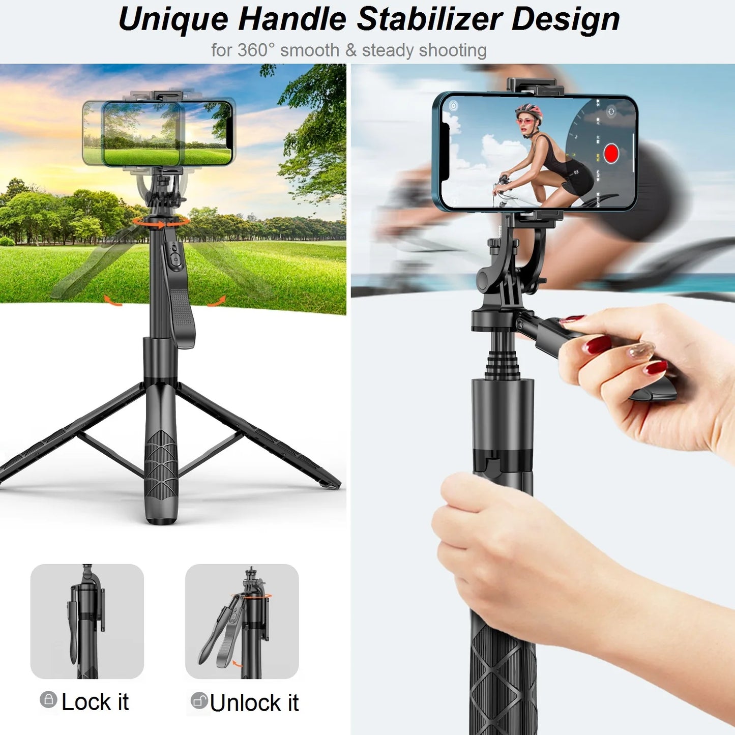 Selfie Stick Tripod with Remote – 60” Extendable Phone Stand, 360° Rotation, Overhead Tripod for iPhone & Android