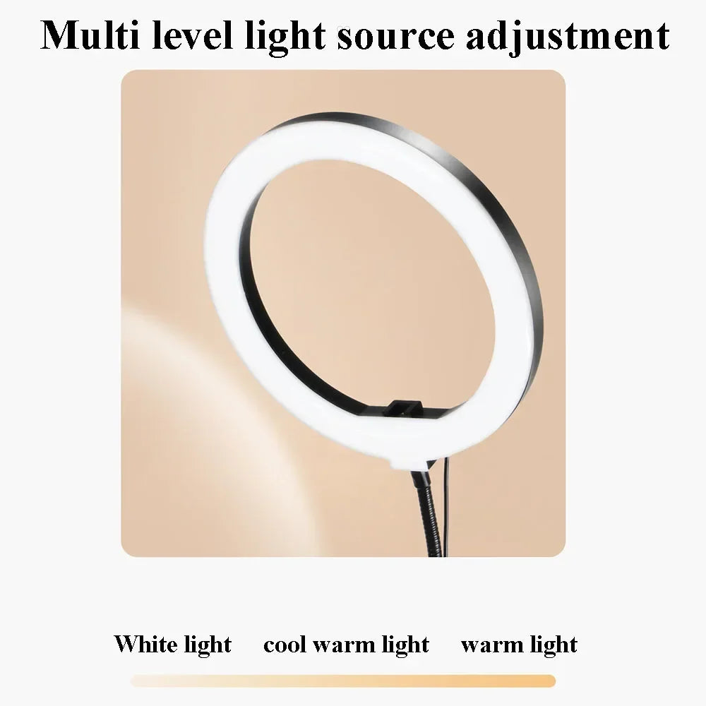 LED Ring Light with Flexible Arm & Phone Holder – USB Powered Desk Mount for Video, Streaming & Reading