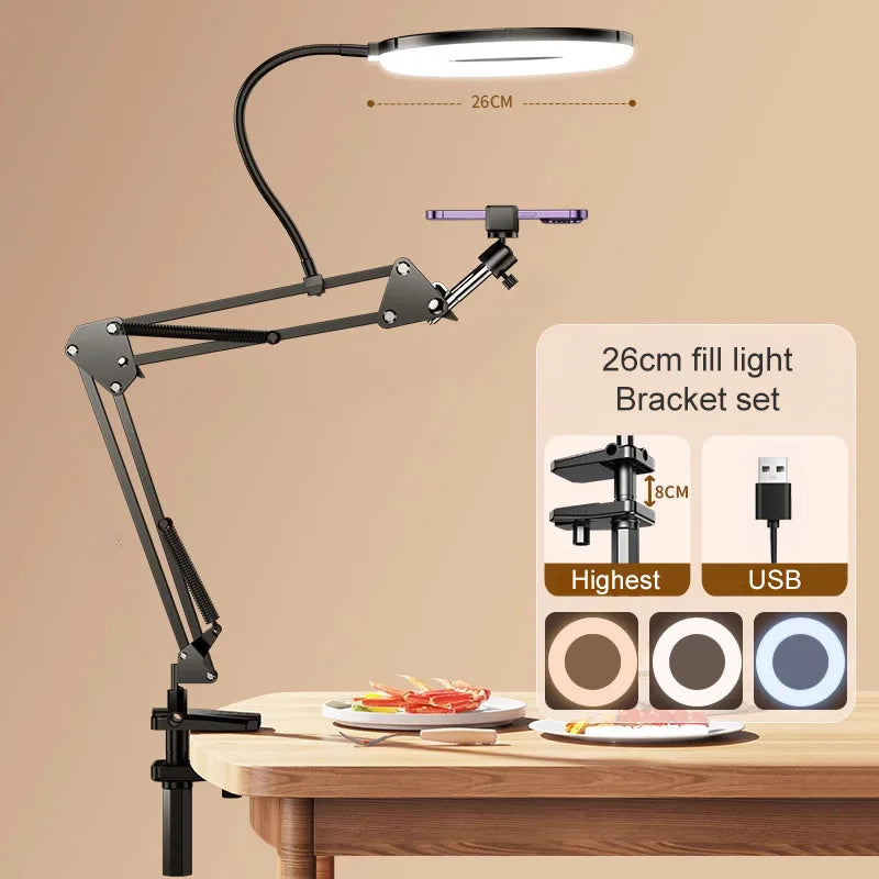 LED Ring Light with Flexible Arm & Phone Holder – USB Powered Desk Mount for Video, Streaming & Reading