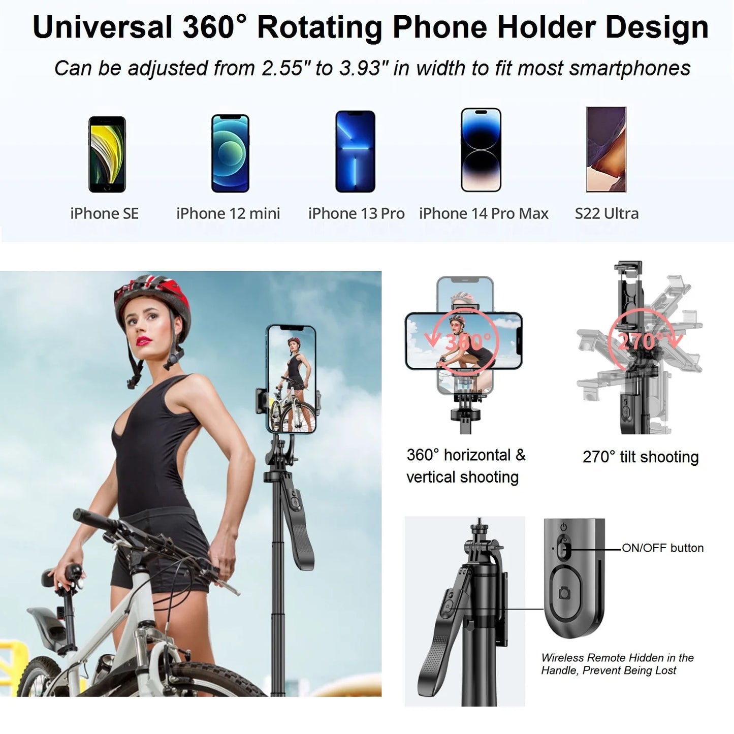 Selfie Stick Tripod with Remote – 60” Extendable Phone Stand, 360° Rotation, Overhead Tripod for iPhone & Android