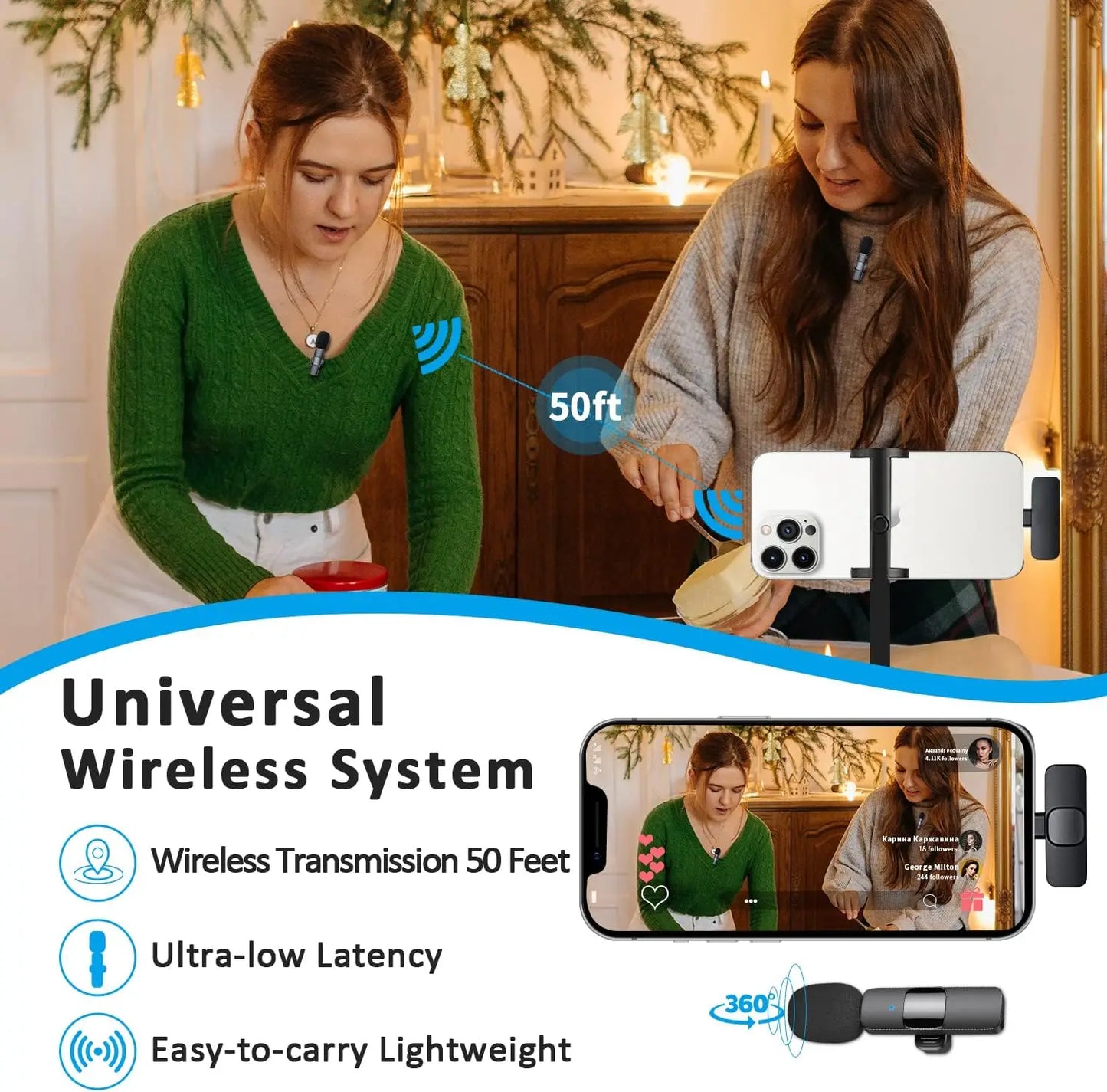 Wireless Lavalier Microphone – Professional Lapel Mic for iPhone & Android, Ideal for Vlog, Podcast, Interview & YouTube Recording