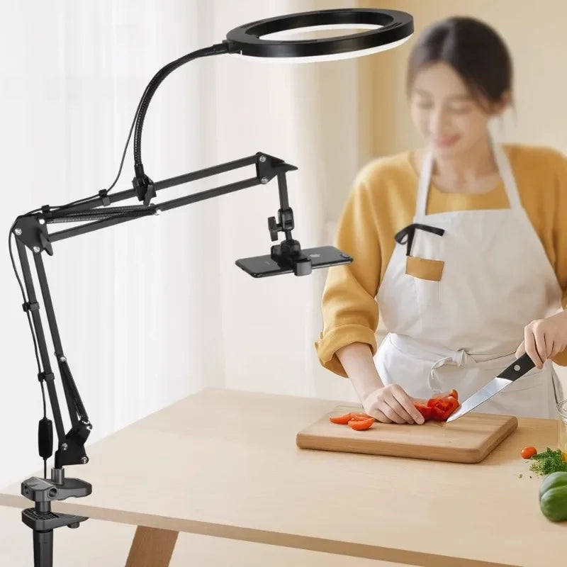 LED Ring Light with Flexible Arm & Phone Holder – USB Powered Desk Mount for Video, Streaming & Reading