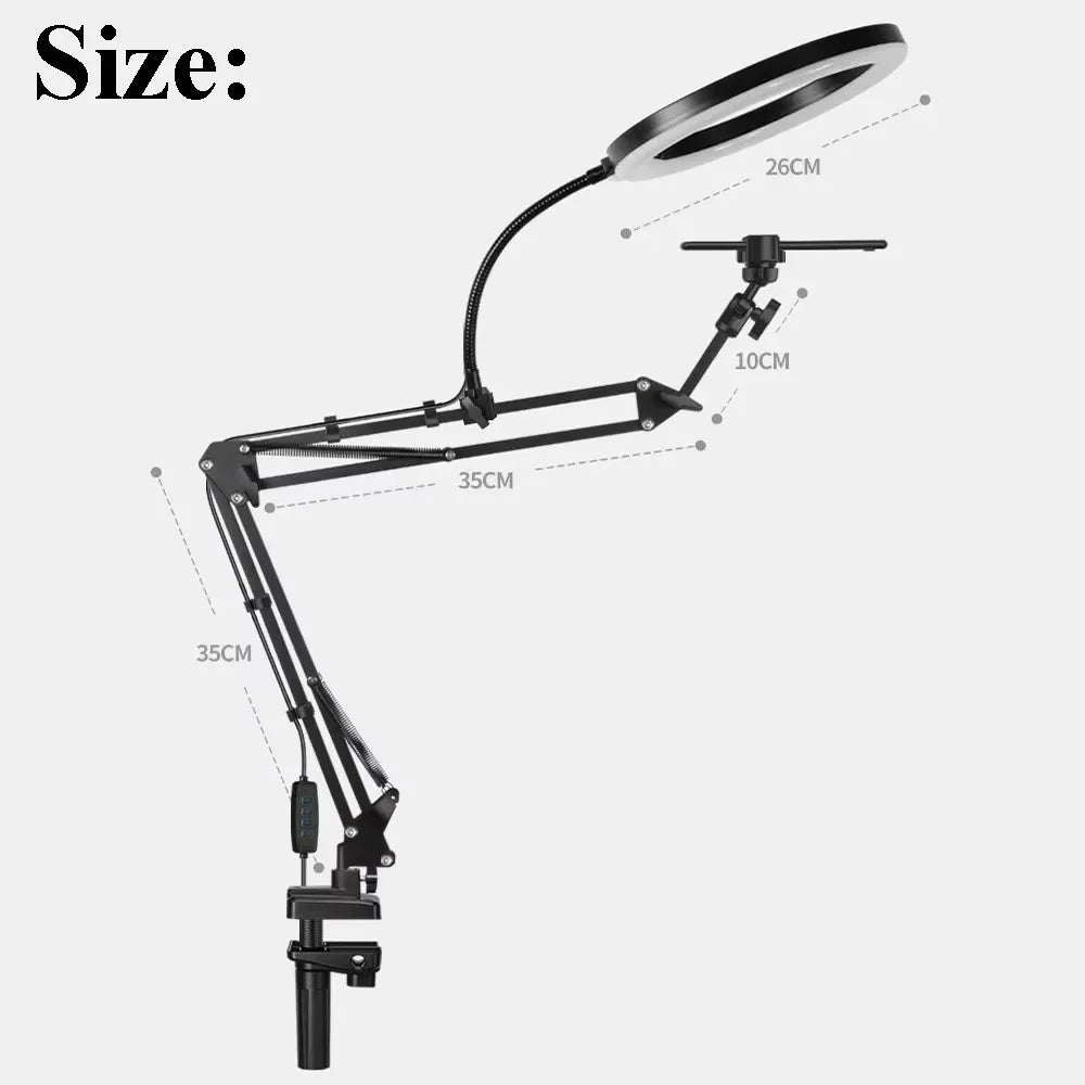 LED Ring Light with Flexible Arm & Phone Holder – USB Powered Desk Mount for Video, Streaming & Reading