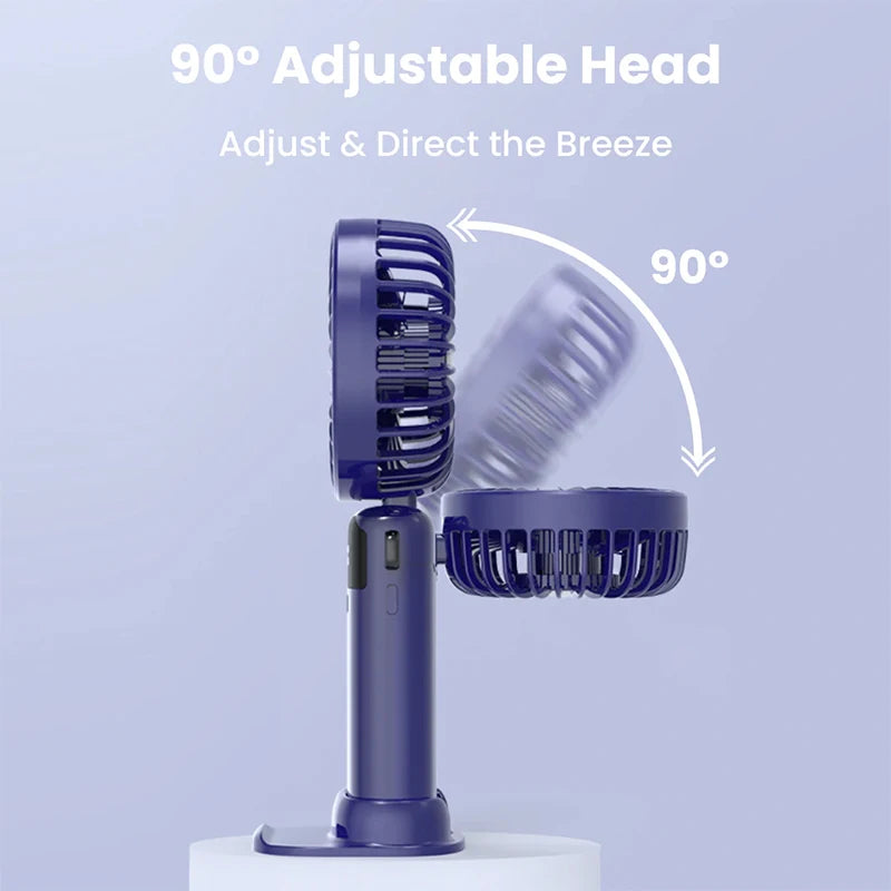 Handheld Mini Fan – Foldable 1500mAh USB Rechargeable Neck & Table Fan with 5 Speeds, Phone Stand & Display Screen