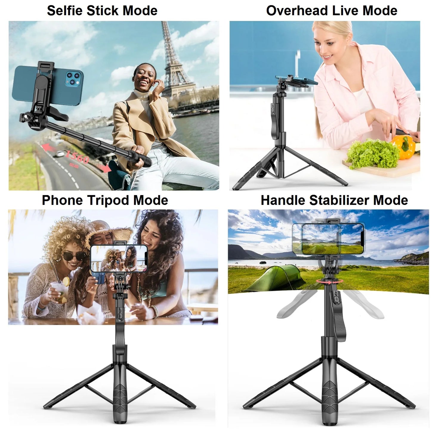 Selfie Stick Tripod with Remote – 60” Extendable Phone Stand, 360° Rotation, Overhead Tripod for iPhone & Android