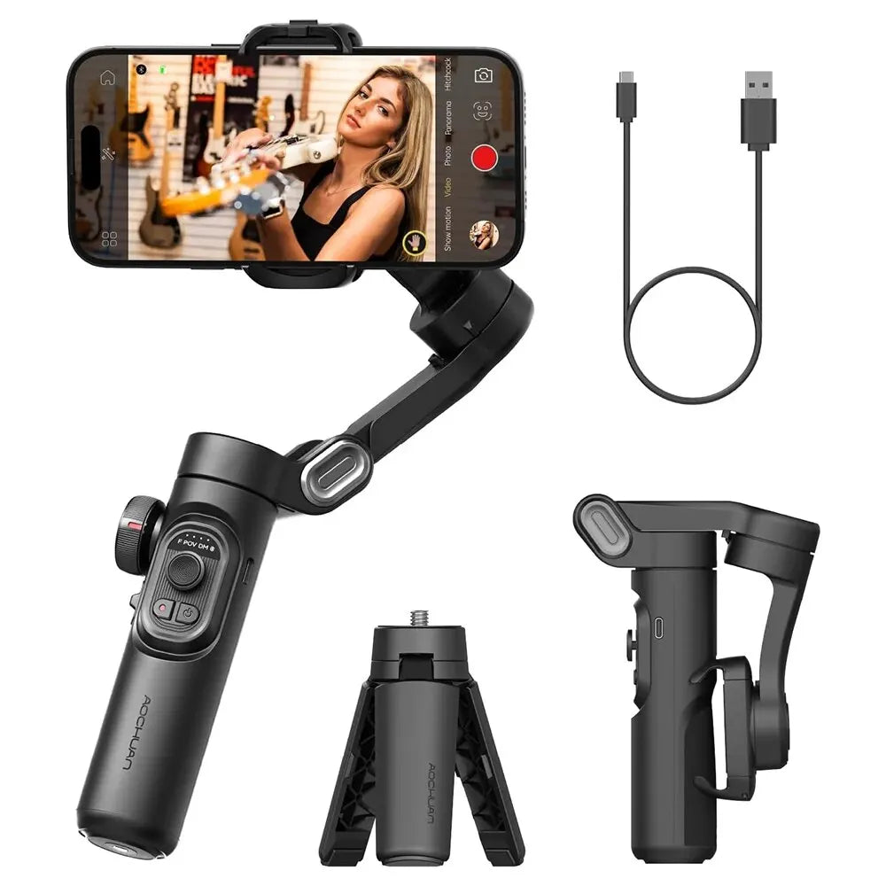 Smooth 3-Axis Gimbal Stabilizer for Smartphones – Foldable, Handheld, Anti-Shake Video & Vlog Support for iPhone & Android
