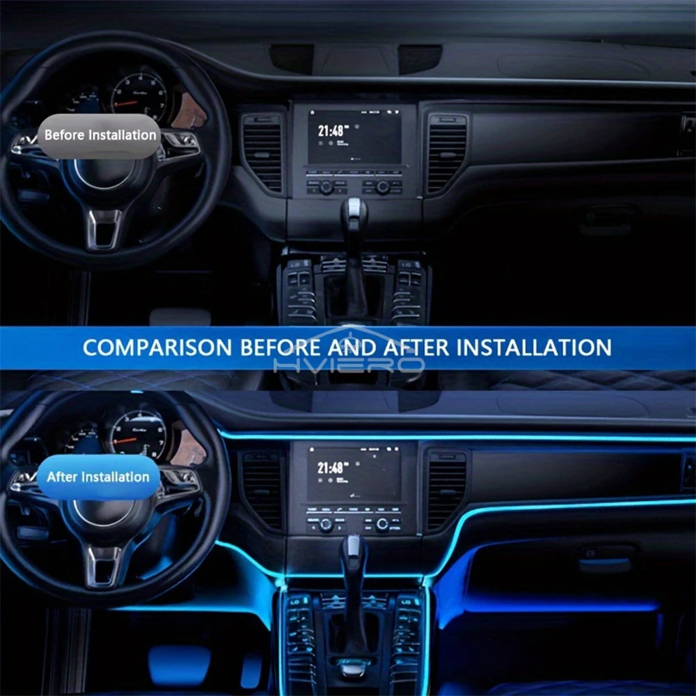 Car Interior LED Strip Lights – RGB Ambient Lighting Kit with Music Sync, USB Powered, Universal Fit