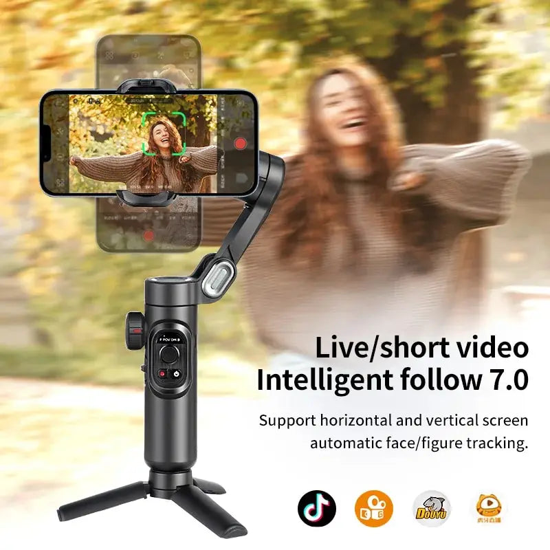 Smooth 3-Axis Gimbal Stabilizer for Smartphones – Foldable, Handheld, Anti-Shake Video & Vlog Support for iPhone & Android