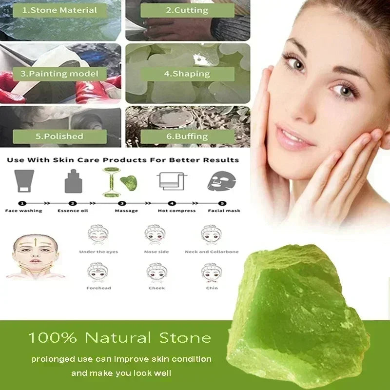 Natural Jade Roller & Gua Sha Set – Stone Facial, Neck & Body Massager, Acupoint & Eye Care, Spa Lifting Massage Tool