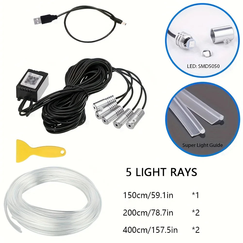 Car Interior LED Strip Lights – RGB Ambient Lighting Kit with Music Sync, USB Powered, Universal Fit