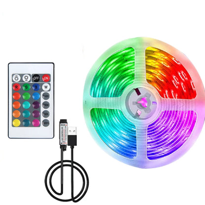 LED RGB Strip Light 5V USB – 24-Key Remote, Color & Brightness Control, Holiday Decoration