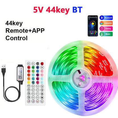 LED RGB Strip Light 5V USB – 24-Key Remote, Color & Brightness Control, Holiday Decoration