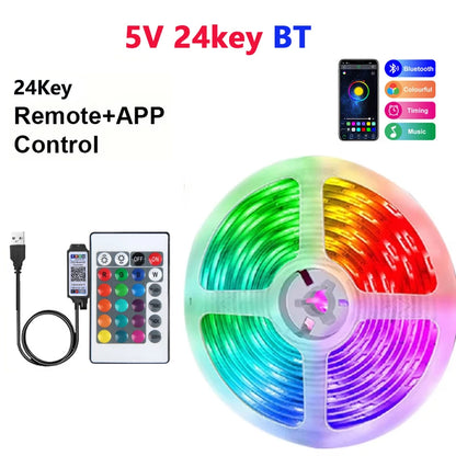 LED RGB Strip Light 5V USB – 24-Key Remote, Color & Brightness Control, Holiday Decoration