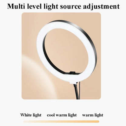 LED Ring Light with Flexible Arm & Phone Holder – USB Powered Desk Mount for Video, Streaming & Reading