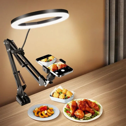 LED Ring Light with Flexible Arm & Phone Holder – USB Powered Desk Mount for Video, Streaming & Reading