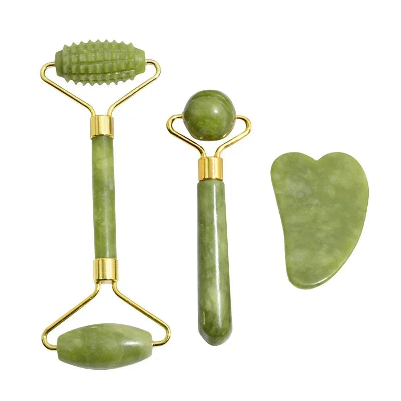 Natural Jade Roller &amp; Gua Sha Set – Stone Facial, Neck &amp; Body Massager, Acupoint &amp; Eye Care, Spa Lifting Massage Tool