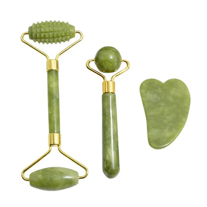 Natural Jade Roller &amp; Gua Sha Set – Stone Facial, Neck &amp; Body Massager, Acupoint &amp; Eye Care, Spa Lifting Massage Tool