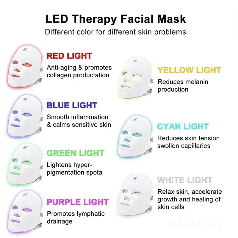 Facial LED Mask 7 Colors – Skin Rejuvenation, Lifting, and Brightening Home Skincare.
