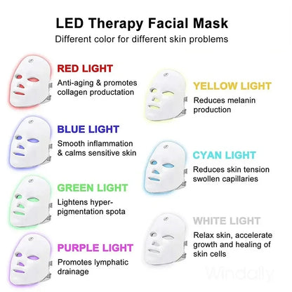 Facial LED Mask 7 Colors – Skin Rejuvenation, Lifting, and Brightening Home Skincare.
