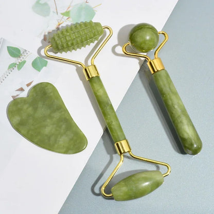 Natural Jade Roller &amp; Gua Sha Set – Stone Facial, Neck &amp; Body Massager, Acupoint &amp; Eye Care, Spa Lifting Massage Tool
