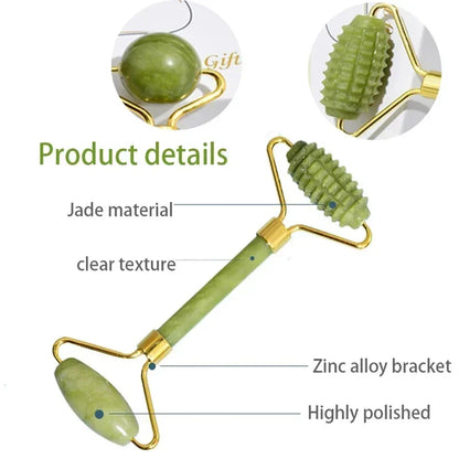 Natural Jade Roller &amp; Gua Sha Set – Stone Facial, Neck &amp; Body Massager, Acupoint &amp; Eye Care, Spa Lifting Massage Tool