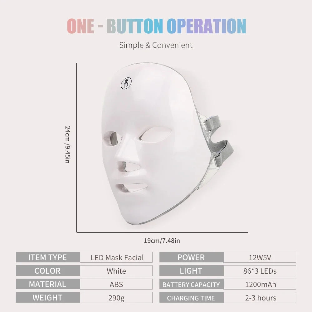 Facial LED Mask 7 Colors – Skin Rejuvenation, Lifting, and Brightening Home Skincare.