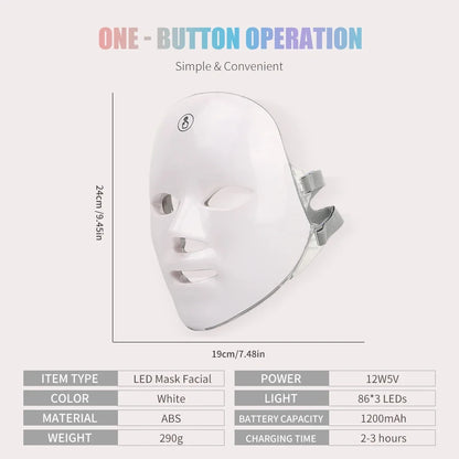 Facial LED Mask 7 Colors – Skin Rejuvenation, Lifting, and Brightening Home Skincare.