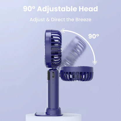 Handheld Mini Fan – Foldable 1500mAh USB Rechargeable Neck & Table Fan with 5 Speeds, Phone Stand & Display Screen