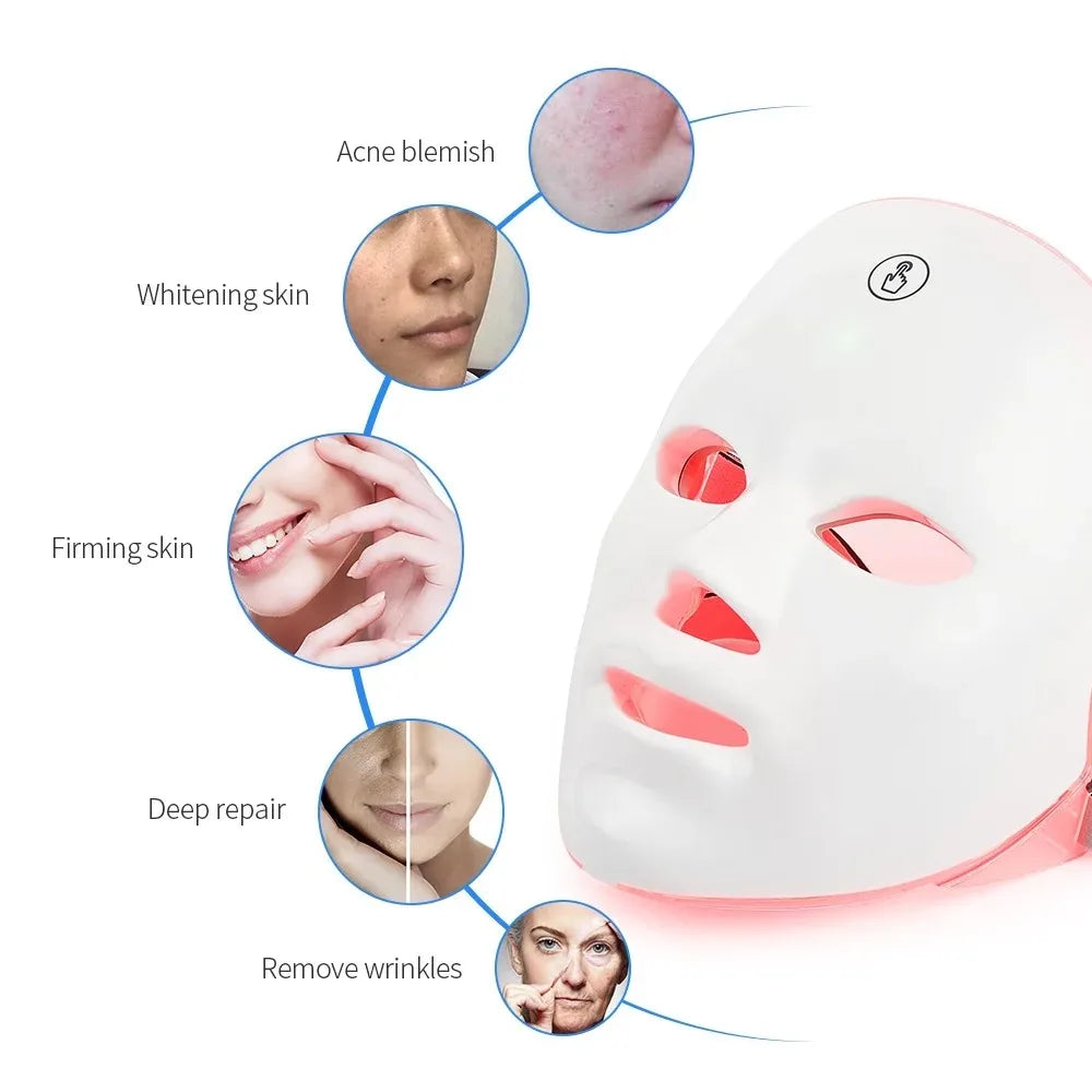 Facial LED Mask 7 Colors – Skin Rejuvenation, Lifting, and Brightening Home Skincare.