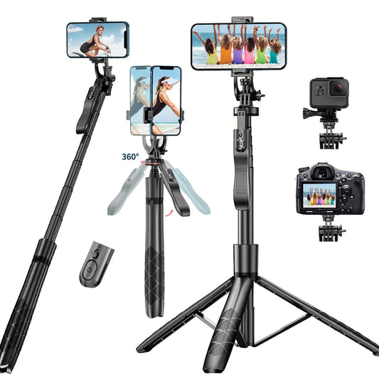 Selfie Stick Tripod with Remote – 60” Extendable Phone Stand, 360° Rotation, Overhead Tripod for iPhone &amp; Android