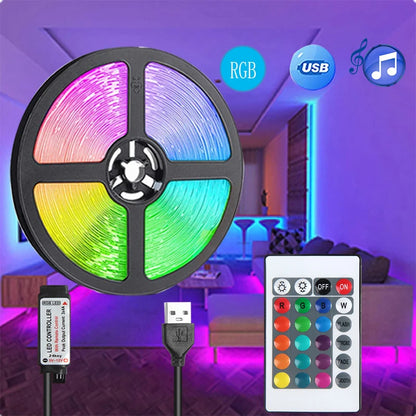 LED RGB Strip Light 5V USB – 24-Key Remote, Color & Brightness Control, Holiday Decoration