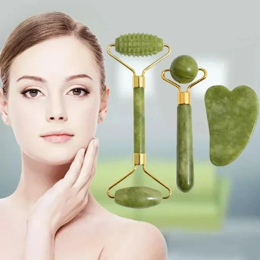 Natural Jade Roller &amp; Gua Sha Set – Stone Facial, Neck &amp; Body Massager, Acupoint &amp; Eye Care, Spa Lifting Massage Tool