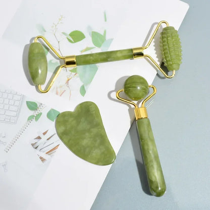 Natural Jade Roller &amp; Gua Sha Set – Stone Facial, Neck &amp; Body Massager, Acupoint &amp; Eye Care, Spa Lifting Massage Tool