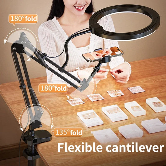 LED Ring Light with Flexible Arm & Phone Holder – USB Powered Desk Mount for Video, Streaming & Reading